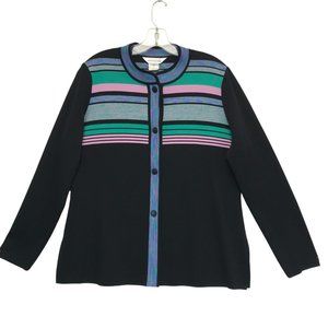 MISOOK Top Womens M Button Front Long Sleeve Black Pink Green Knit